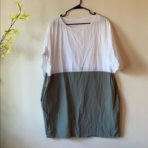 White|green linen dress size XL